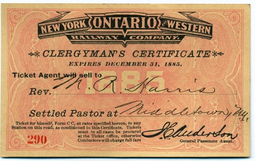 Clerymans Certificate: Rev. M. R. Harris, Middletown N. Y. May 24, 1885 chs-000308